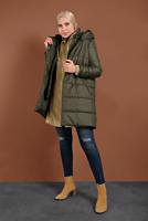 Tesettür giyim HAKİ ALVİNA ŞİŞME KAPÜŞONLU KABAN 90065