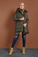 Tesettür giyim HAKİ ALVİNA ŞİŞME KAPÜŞONLU KABAN 90065