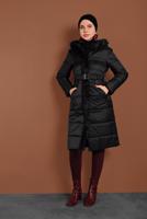 Tesettür giyim SİYAH ALVİNA KAPÜŞONLU ŞİŞME KABAN 90068