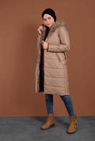 Tesettür giyim KAHVE ALVİNA KAPÜŞONLU ŞİŞME KABAN 90068