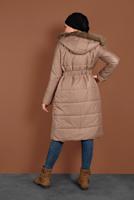 Tesettür giyim KAHVE ALVİNA KAPÜŞONLU ŞİŞME KABAN 90068