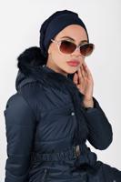 Tesettür giyim LACİVERT ALVİNA KAPÜŞONLU ŞİŞME KABAN 90068