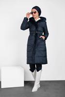 Tesettür giyim LACİVERT ALVİNA KAPÜŞONLU ŞİŞME KABAN 90068