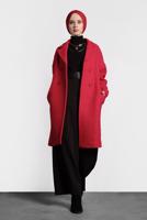 Tesettür giyim KIRMIZI ALVİNA KLASİK DÜĞMELİ KABAN 90073