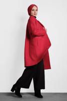 Tesettür giyim KIRMIZI ALVİNA KLASİK DÜĞMELİ KABAN 90073