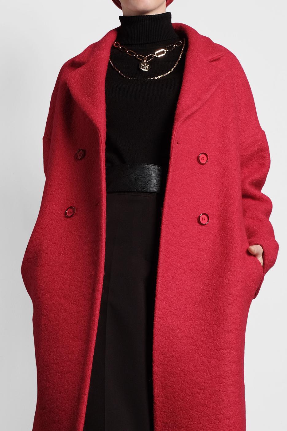 Tesettür giyim KIRMIZI ALVİNA KLASİK DÜĞMELİ KABAN 90073