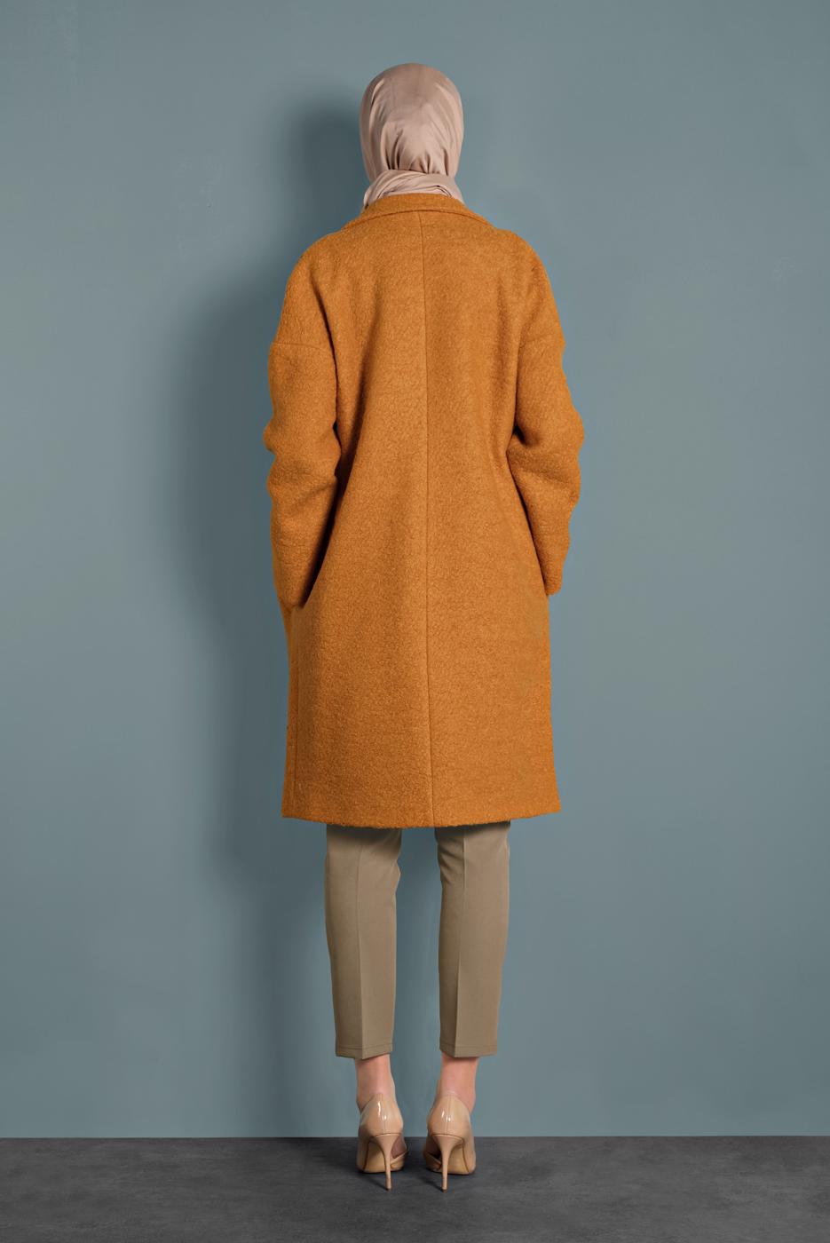 Tesettür giyim TURUNCU ALVİNA KLASİK DÜĞMELİ KABAN 90073