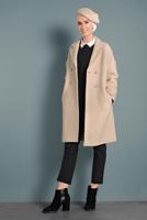 Tesettür giyim BEJ ALVİNA KLASİK DÜĞMELİ KABAN 90073