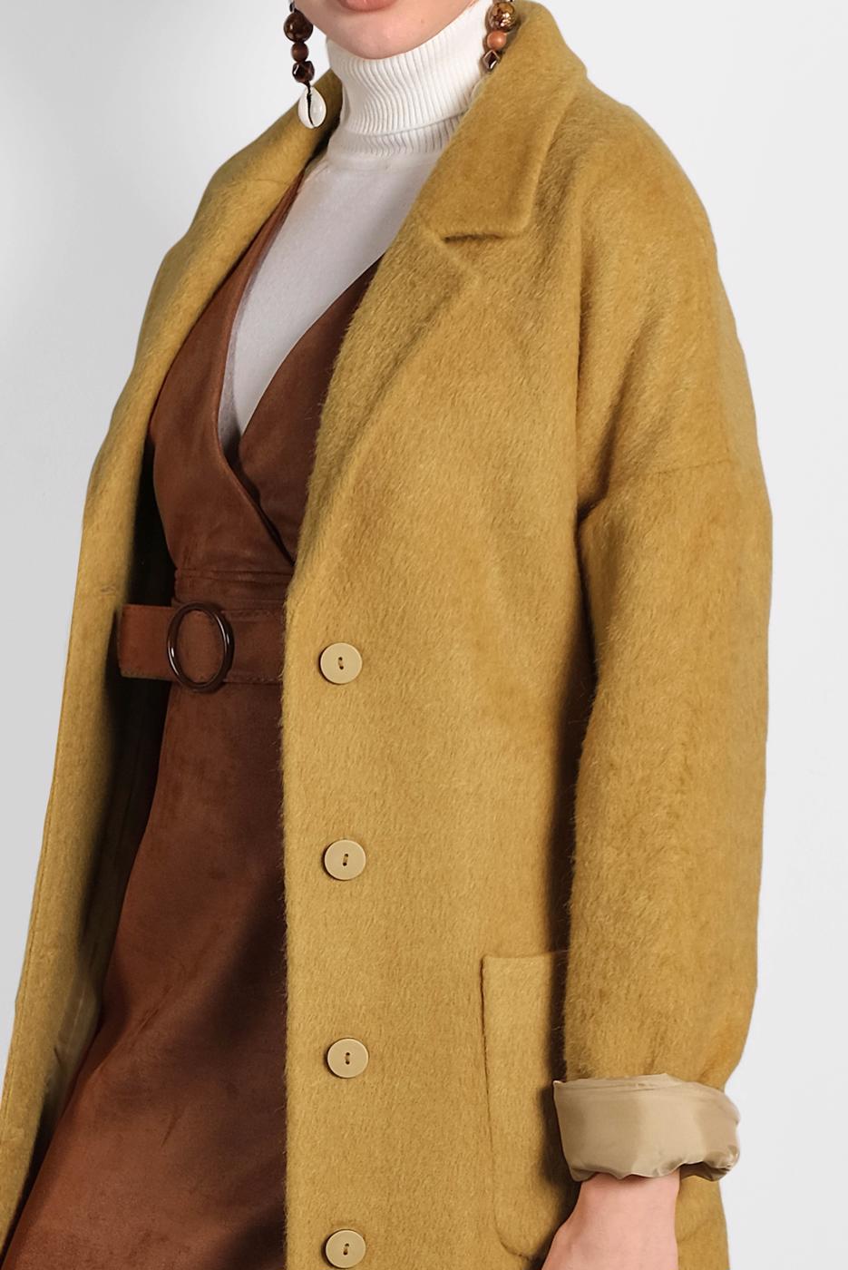 Tesettür giyim TURUNCU ALVİNA KLASİK DÜĞMELİ KABAN 90074 