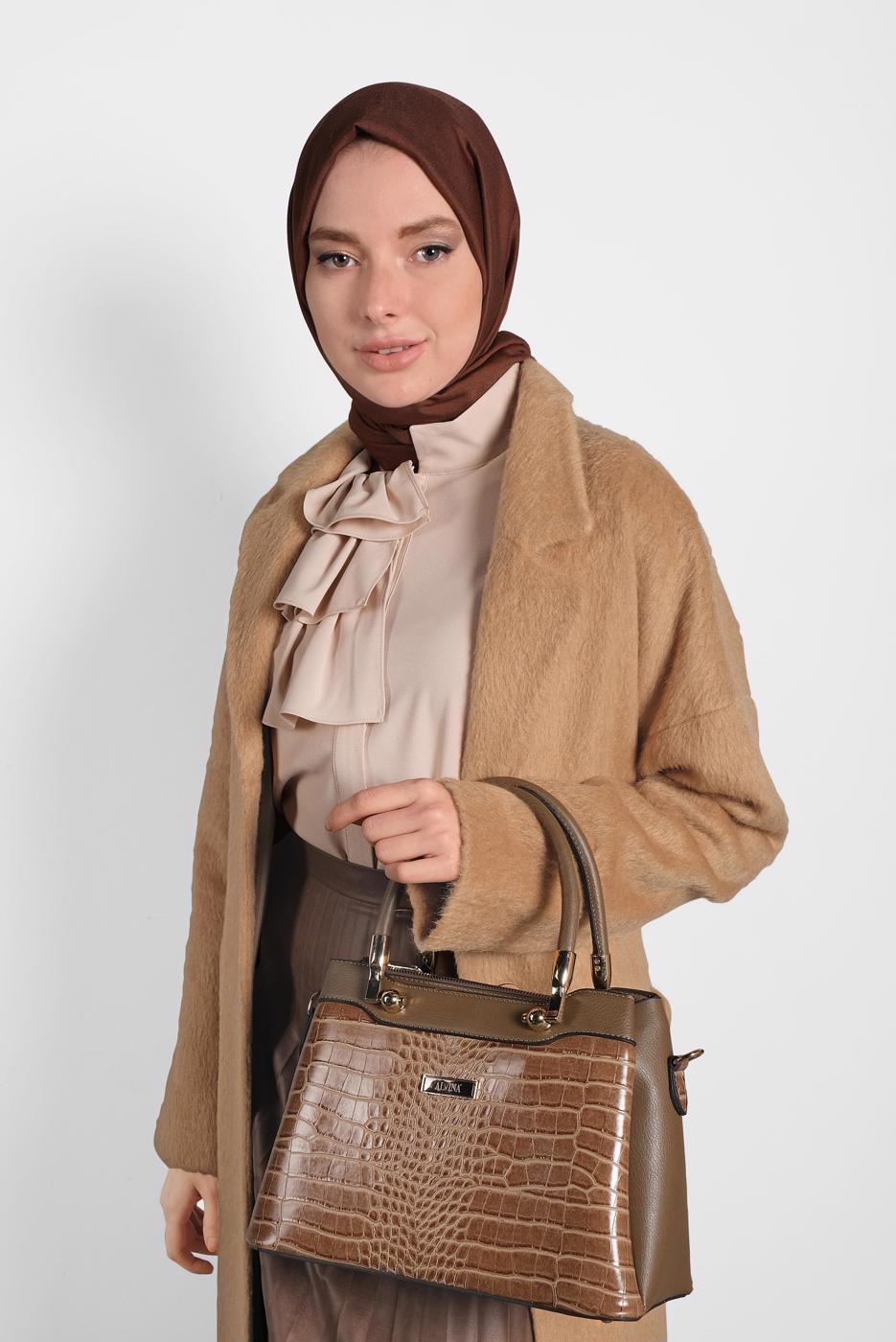 Tesettür giyim KAHVE ALVİNA KLASİK DÜĞMELİ KABAN 90074 