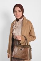 Tesettür giyim KAHVE ALVİNA KLASİK DÜĞMELİ KABAN 90074 