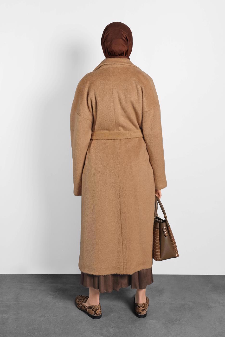 Tesettür giyim KAHVE ALVİNA KLASİK DÜĞMELİ KABAN 90074 