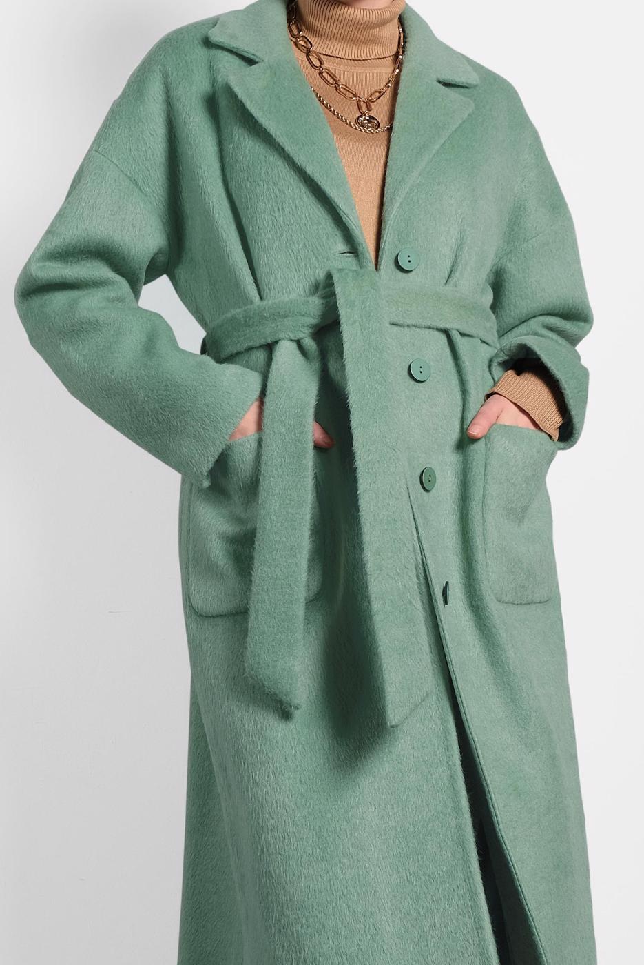 Tesettür giyim YEŞİL ALVİNA KLASİK DÜĞMELİ KABAN 90074 