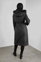 Tesettür giyim SİYAH ALVİNA BELİ BAĞCIKLI KAPÜŞONLU KABAN 90083