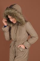 Tesettür giyim BEJ ALVİNA BELİ BAĞCIKLI KAPÜŞONLU KABAN 90083