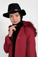 Tesettür giyim KIRMIZI ALVİNA KAPÜŞONU KÜRKLÜ KABAN  90084   