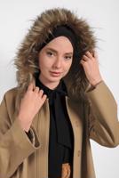 Tesettür giyim KAHVE ALVİNA KAPÜŞONU KÜRKLÜ KABAN  90084   