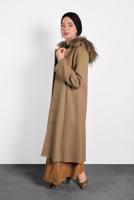 Tesettür giyim KAHVE ALVİNA KAPÜŞONU KÜRKLÜ KABAN  90084   