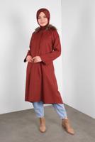 Tesettür giyim KAHVE ALVİNA KAPÜŞONU KÜRKLÜ KABAN  90084   