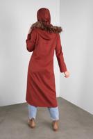 Tesettür giyim KAHVE ALVİNA KAPÜŞONU KÜRKLÜ KABAN  90084   