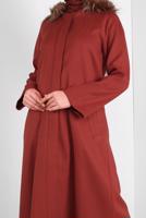 Tesettür giyim KAHVE ALVİNA KAPÜŞONU KÜRKLÜ KABAN  90084   