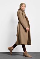 Tesettür giyim KAHVE ALVİNA TRUVAKAR KOL KÜRKLÜ KABAN 90087