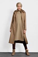 Tesettür giyim KAHVE ALVİNA TRUVAKAR KOL KÜRKLÜ KABAN 90087