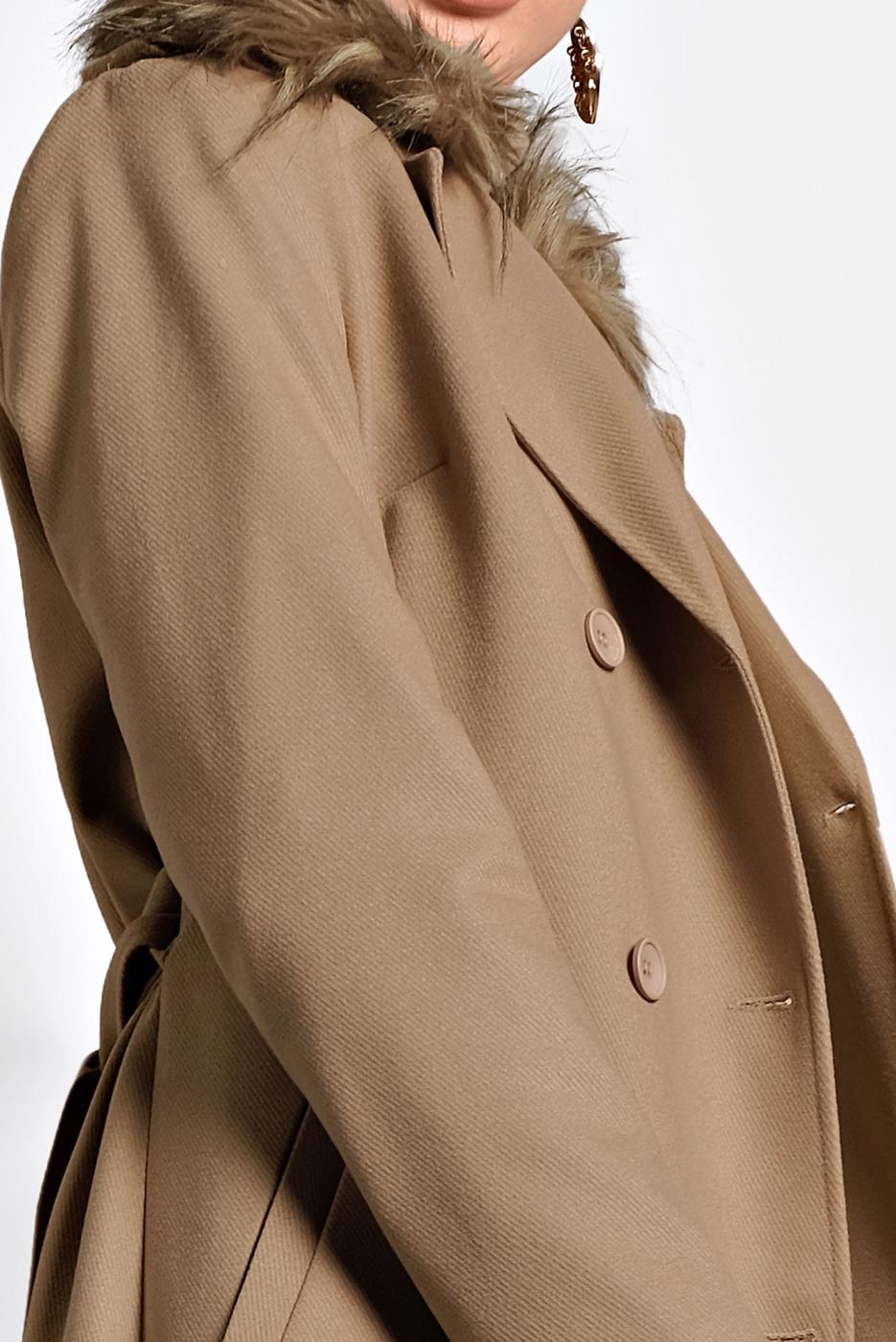 Tesettür giyim KAHVE ALVİNA TRUVAKAR KOL KÜRKLÜ KABAN 90087