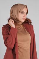 Tesettür giyim TURUNCU ALVİNA TRUVAKAR KOL KÜRKLÜ KABAN 90087