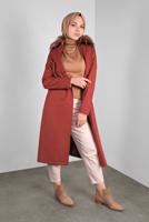 Tesettür giyim TURUNCU ALVİNA TRUVAKAR KOL KÜRKLÜ KABAN 90087