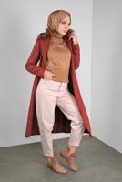 Tesettür giyim TURUNCU ALVİNA TRUVAKAR KOL KÜRKLÜ KABAN 90087