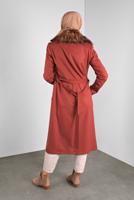 Tesettür giyim TURUNCU ALVİNA TRUVAKAR KOL KÜRKLÜ KABAN 90087