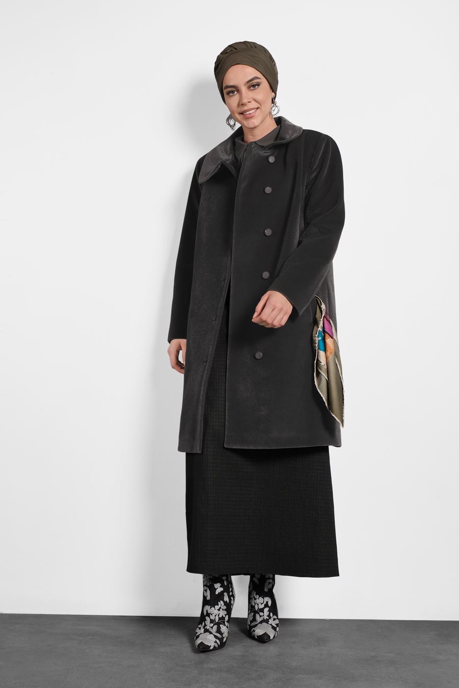 Vêtements hijab GRIS ALVINA CABAN À COL CLAUDINE 90088 