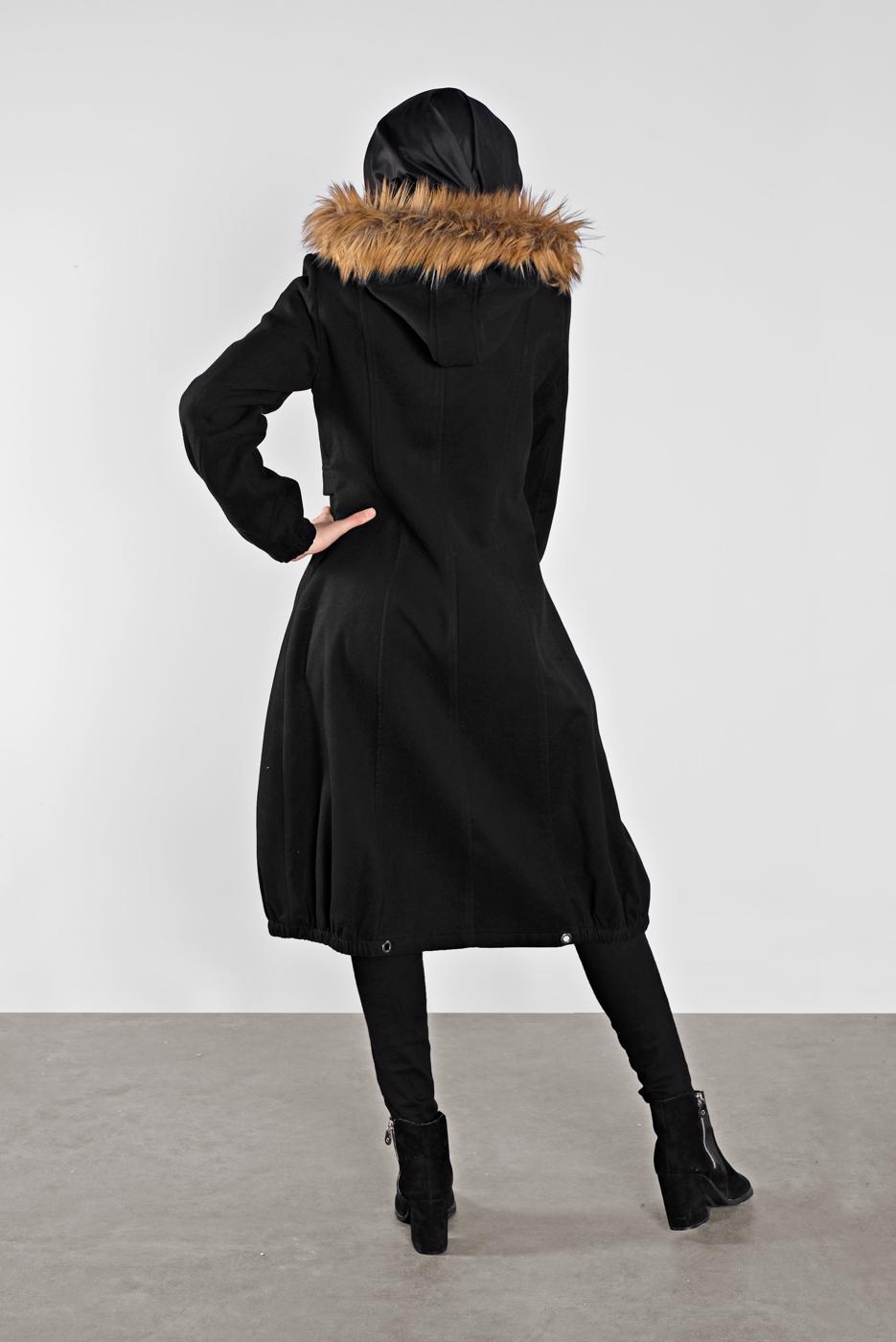 Tesettür giyim SİYAH KAPÜŞONLU FERMUARLI KABAN 012