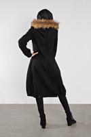 Tesettür giyim SİYAH KAPÜŞONLU FERMUARLI KABAN 012