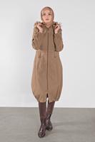 Tesettür giyim KAHVE KAPÜŞONLU FERMUARLI KABAN 012