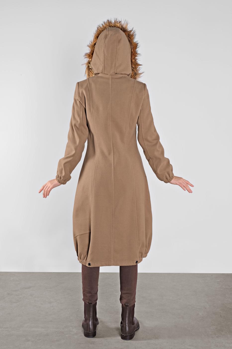 Tesettür giyim KAHVE KAPÜŞONLU FERMUARLI KABAN 012