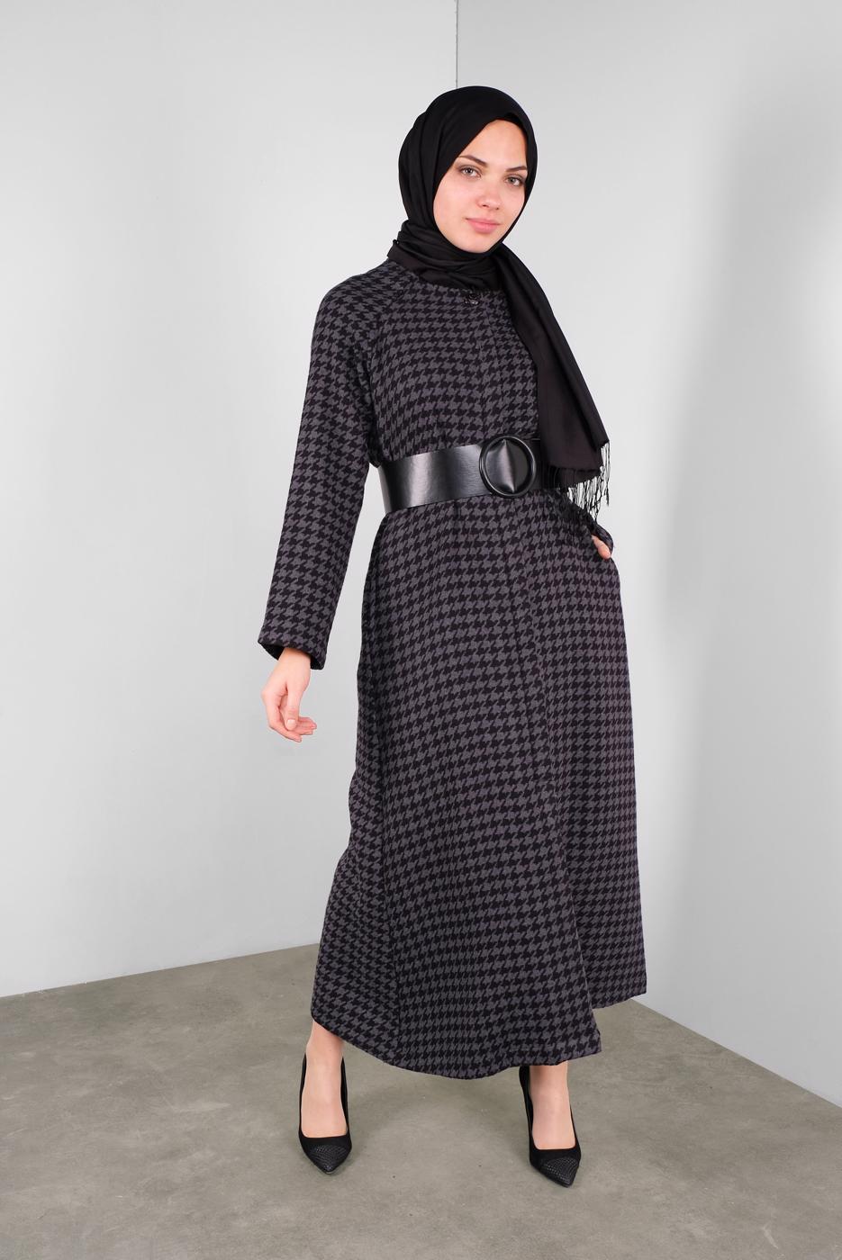 Tesettür giyim GRİ KAZAYAĞI KABAN 0155 