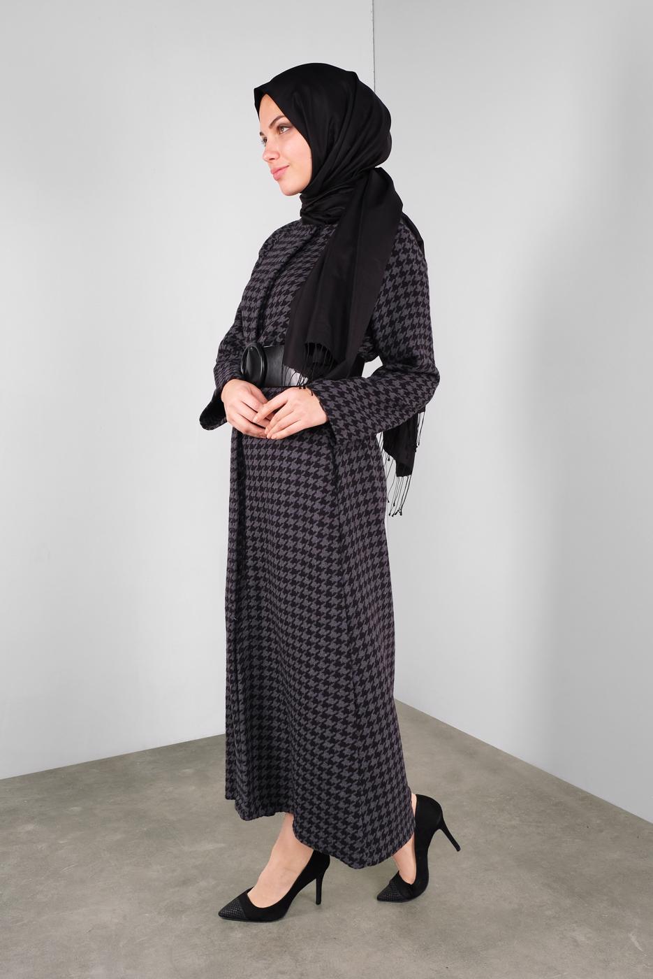 Tesettür giyim GRİ KAZAYAĞI KABAN 0155 