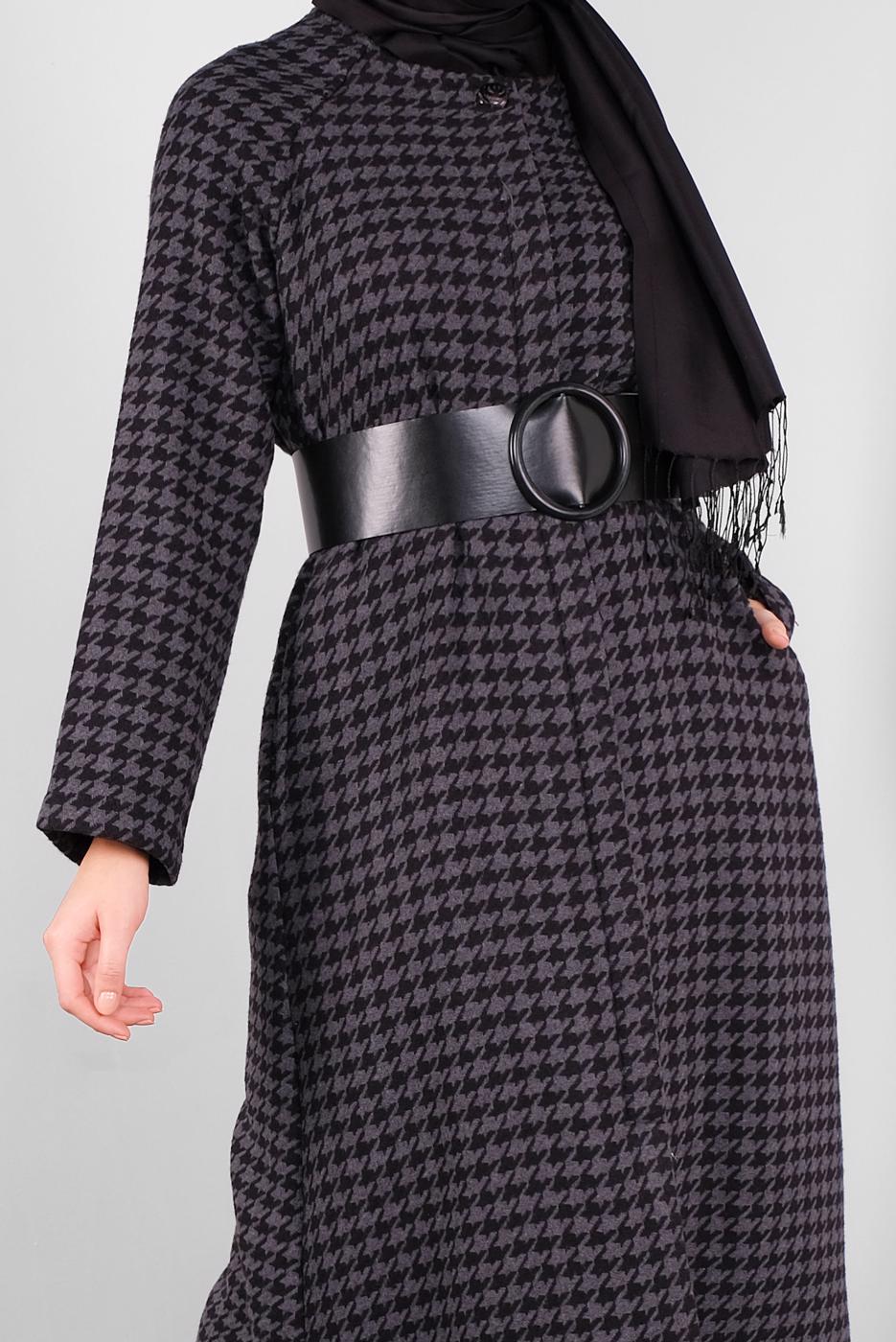 Tesettür giyim GRİ KAZAYAĞI KABAN 0155 