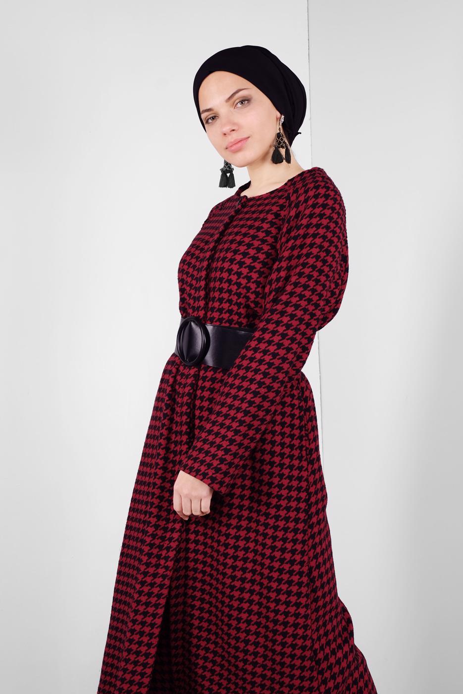 Tesettür giyim BORDO KAZAYAĞI KABAN 0155 