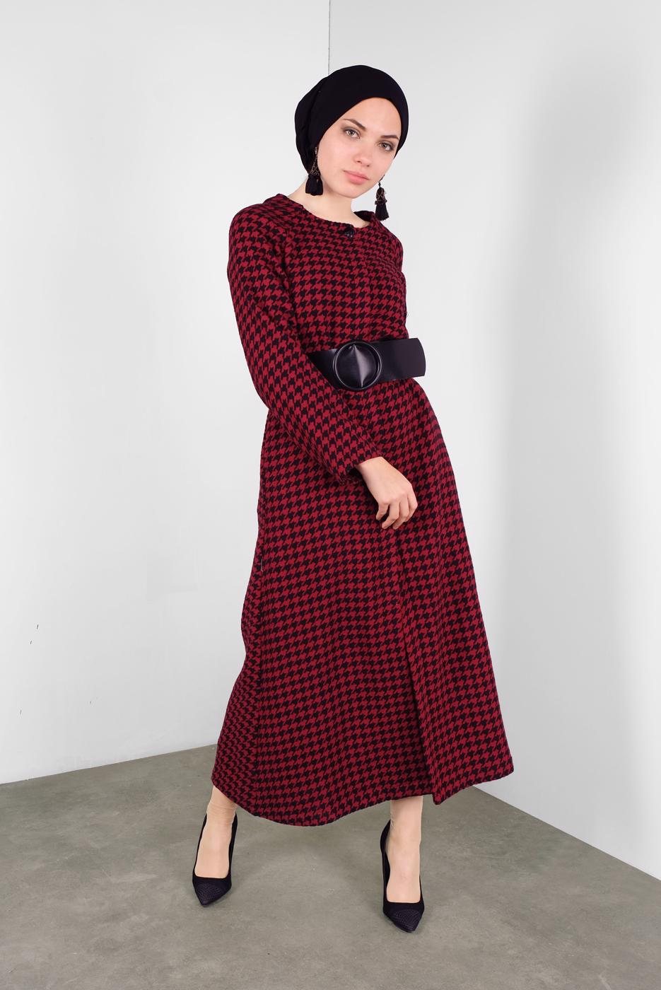 Tesettür giyim BORDO KAZAYAĞI KABAN 0155 