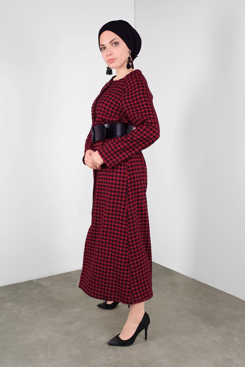 Tesettür giyim BORDO KAZAYAĞI KABAN 0155 