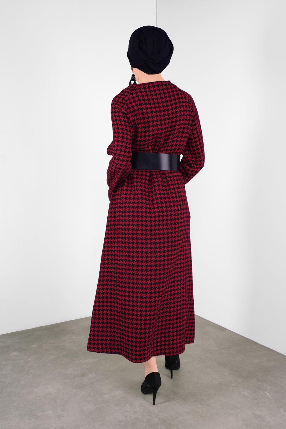 Tesettür giyim BORDO KAZAYAĞI KABAN 0155 