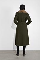 Tesettür giyim HAKİ YAKASI KÜRKLÜ KUŞAKLI KAPÜŞONLU KABAN 377