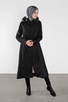 Tesettür giyim SİYAH KAPÜŞONLU KABAN 453