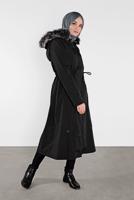 Tesettür giyim SİYAH KAPÜŞONLU KABAN 453