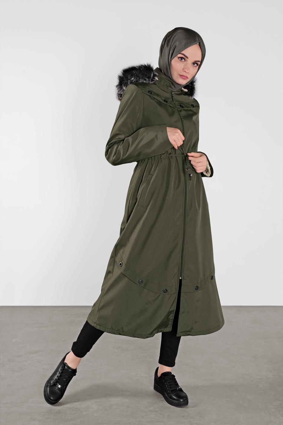 Vêtements hijab KAKI CABAN AVEC CAPUCHE 453 