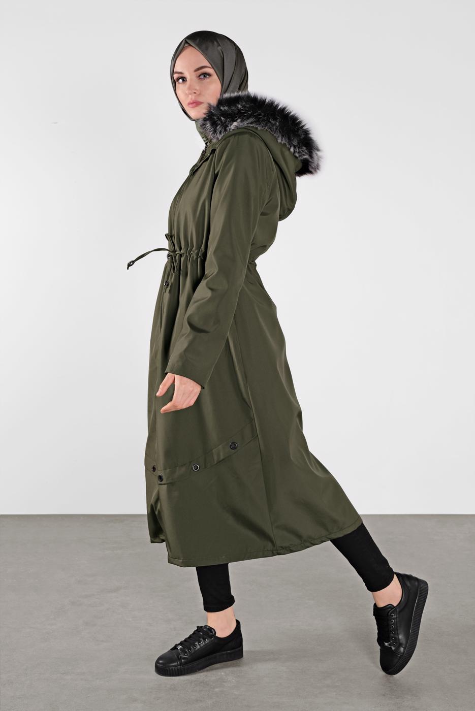 Vêtements hijab KAKI CABAN AVEC CAPUCHE 453 