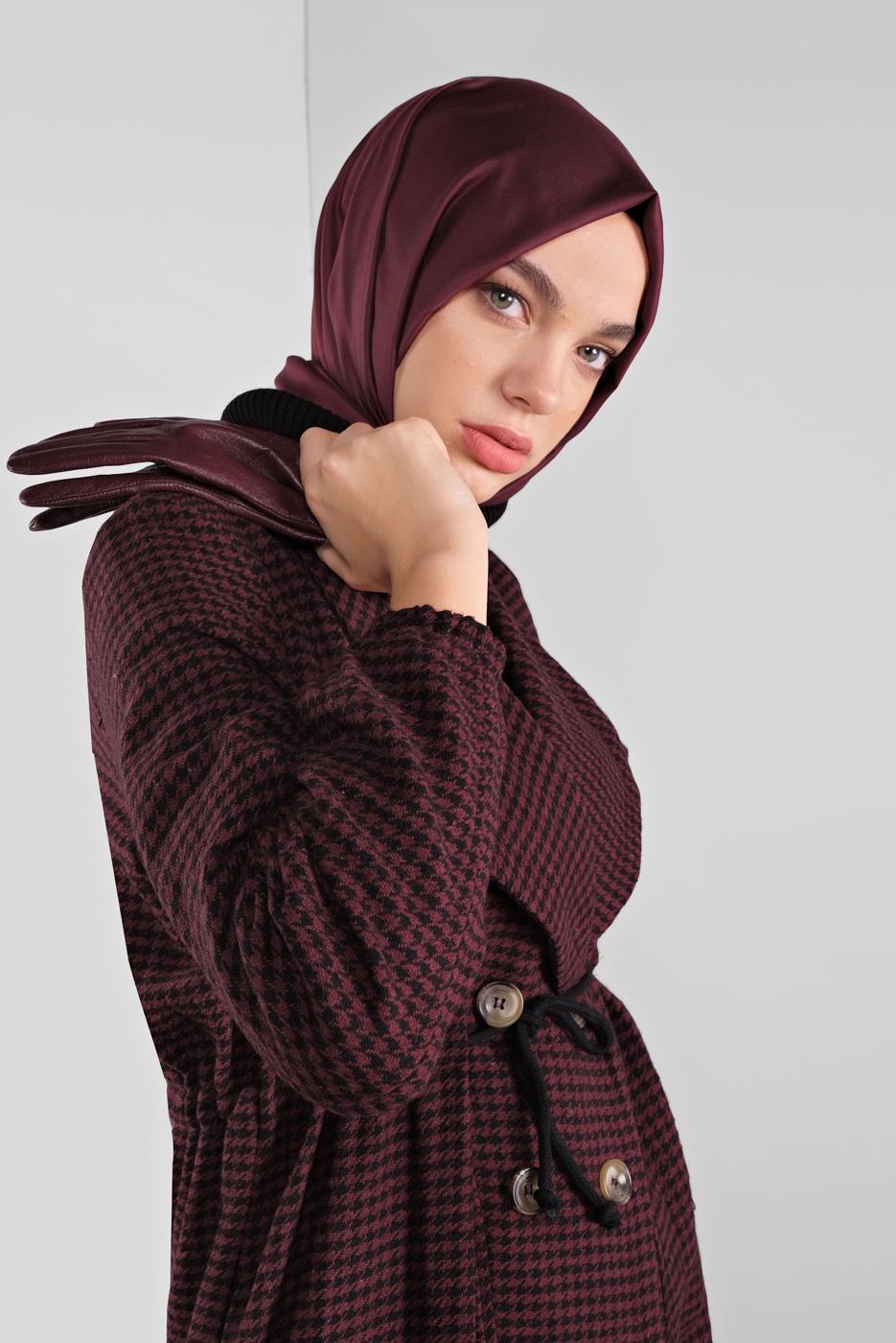 Tesettür giyim BORDO PAMUKLU KAZAYAĞI KABAN 0855 